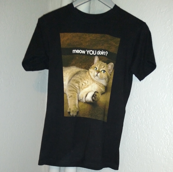 Cute Kitty Black T Shirt Meow You Doin? Fun Tee Cat Lady Top Funny Tshirt Humor - Picture 5 of 5